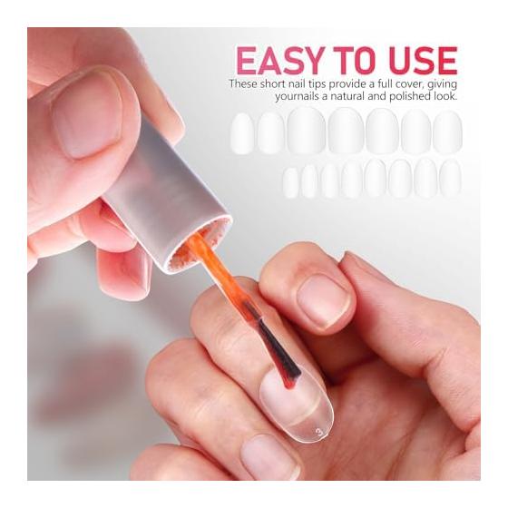 Ifundom Nail Tips, Short Oval, 120 Pieces, Short False Nails, Transparent, Very Short, Clear, For Practice, Art Tips, Full Coverage, False Nails,