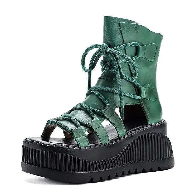 

Модные 8 см Этнические Коровьи Натуральная Кожа Ботильоны Женские Полые Пикантный Носок Платформа Танкетка Дышащие Молния Летняя Мода Женская Обувь 39 зелёный