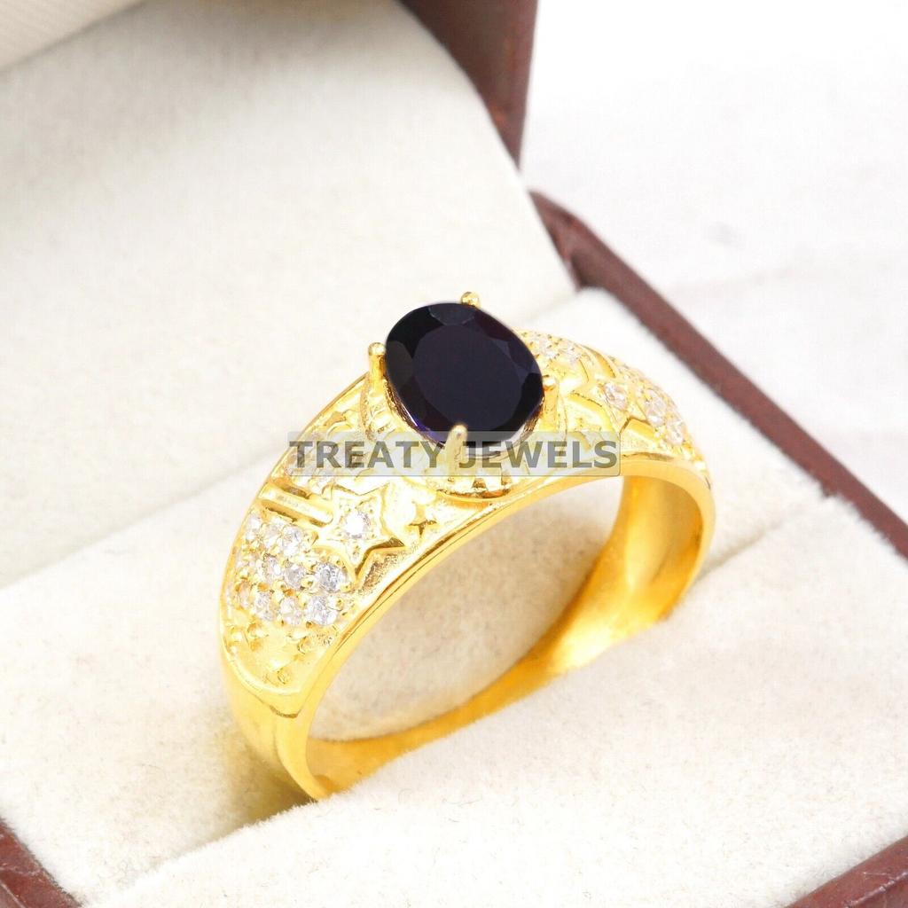 Black Onyx Oval Cut With 925 Silver Gold Plated Ring For Men's #A838 JL375666950342