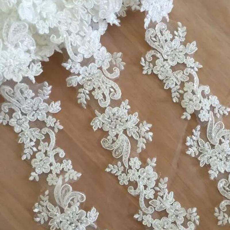 1 Yard Bead Lace Handmade Pearl Border Lace Fabric Suitable For Clothing Decoration 6CM Wide