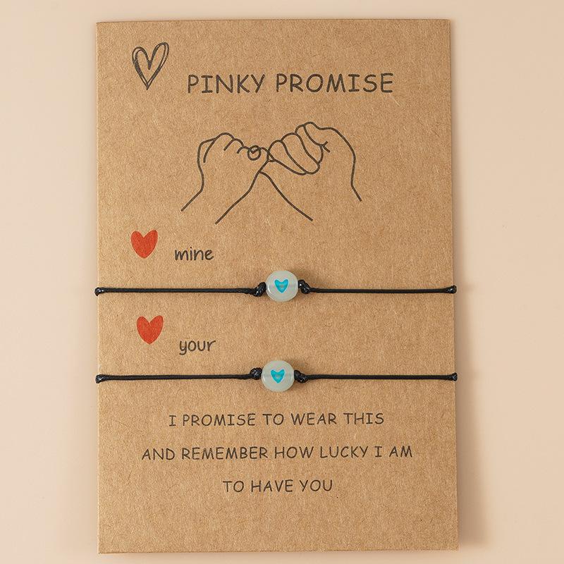 2 Stück Pinky Promise Partnerarmbänder für Damen Einfach Süß Leuchtende Herzperle Geflochtenes Armband Freundschaft Ästhetischer Schmuck Geschenk