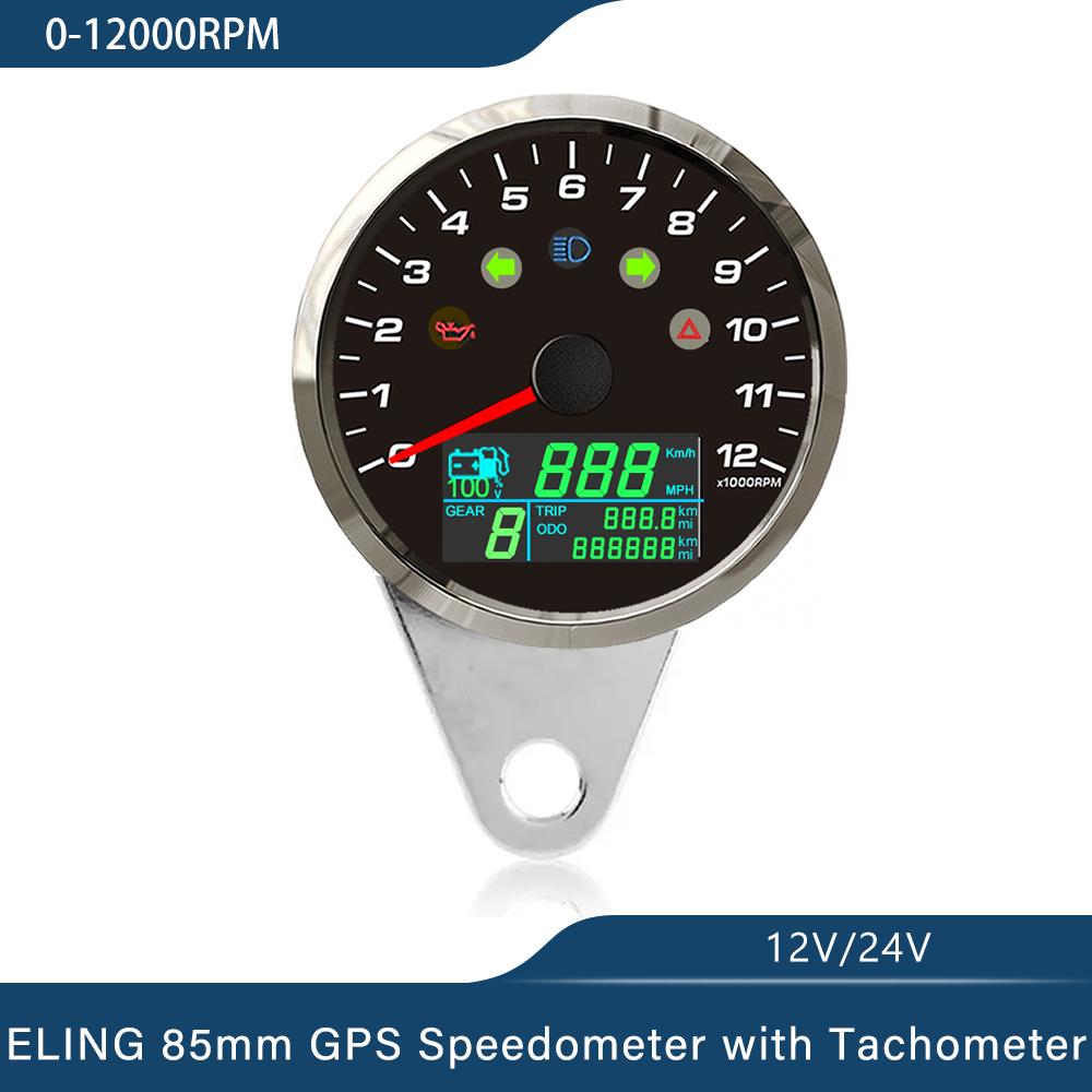 85mm GPS Speedometer 0-299km/h MPH with 0-12000RPM Tachometer Trip Odometer with Gear Number N 1-6 for Car Motorcycle Universal