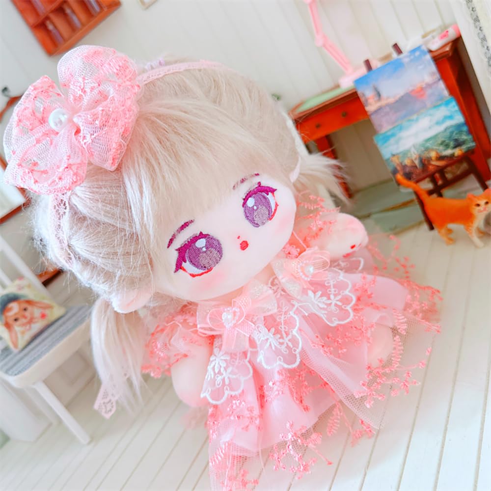 Niannyyhouse 20cm Plush Caramel Girl with Fried Black No Regular Cotton Hair, Hair, Attributes, Body, Doll, Dress-Up (16-Skeleton Included)