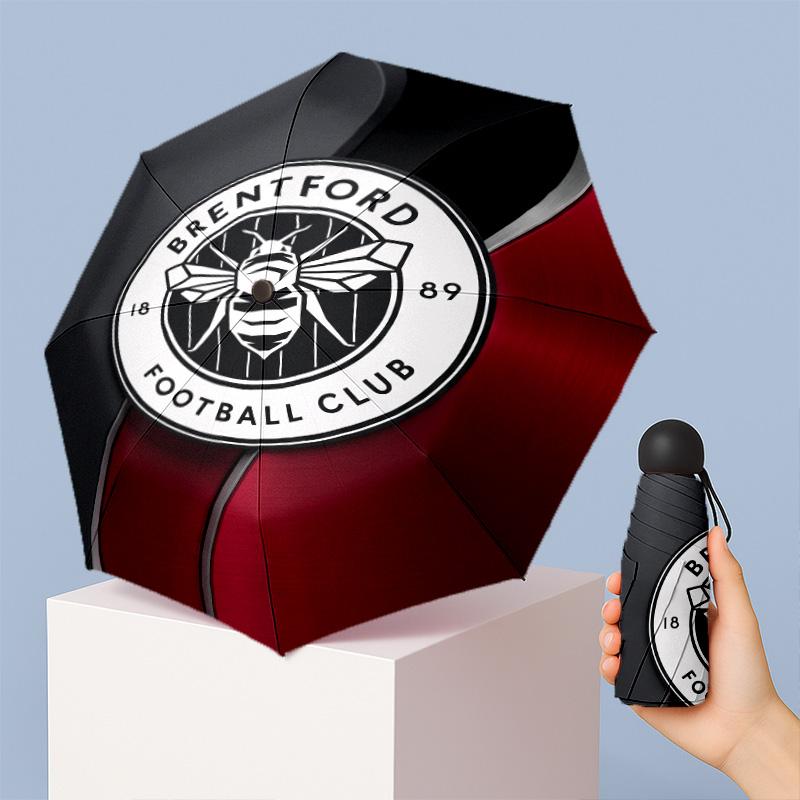 Brentford Football Pattern Printed Mini 5 Folds 8 Ribs Compact Umbrella Windproof Waterproof Lightweight Portable Folding