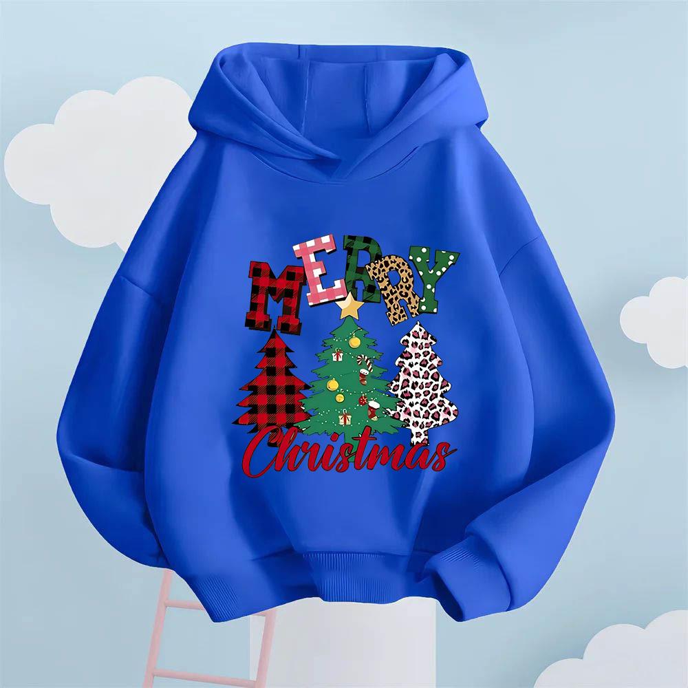 Creative Christmas Tree Pattern Children's Sportswear Autumn/Winter Fashion Gift Girls' Hooded Sportswear