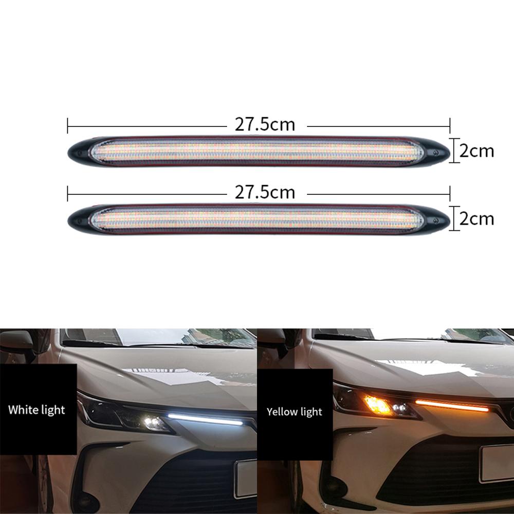 Car DRL Daytime Running Strip Headlight Ambient Decoration Turn Signal Lights Sequential Yellow Flow White Day Lamp Accessories