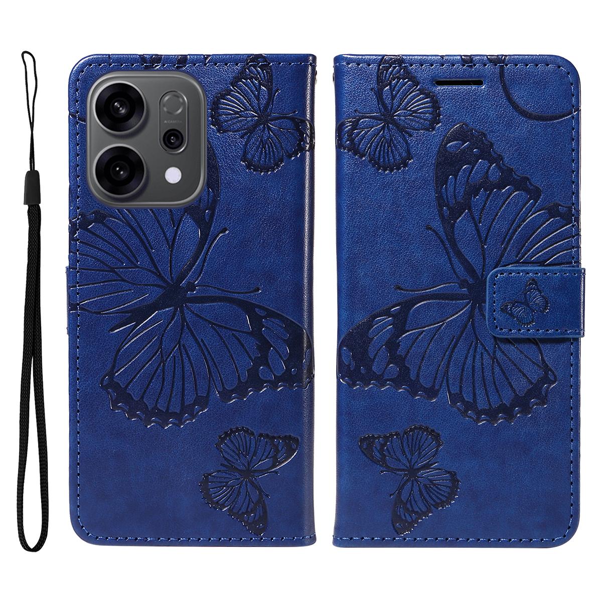 

For Oppo Reno14 5G (China)/Oppo Reno14 F 5G/Oppo Reno14 5G (Global) Wallet Case Floral Butterfly Imprinted Leather Phone Cover Stand Blue