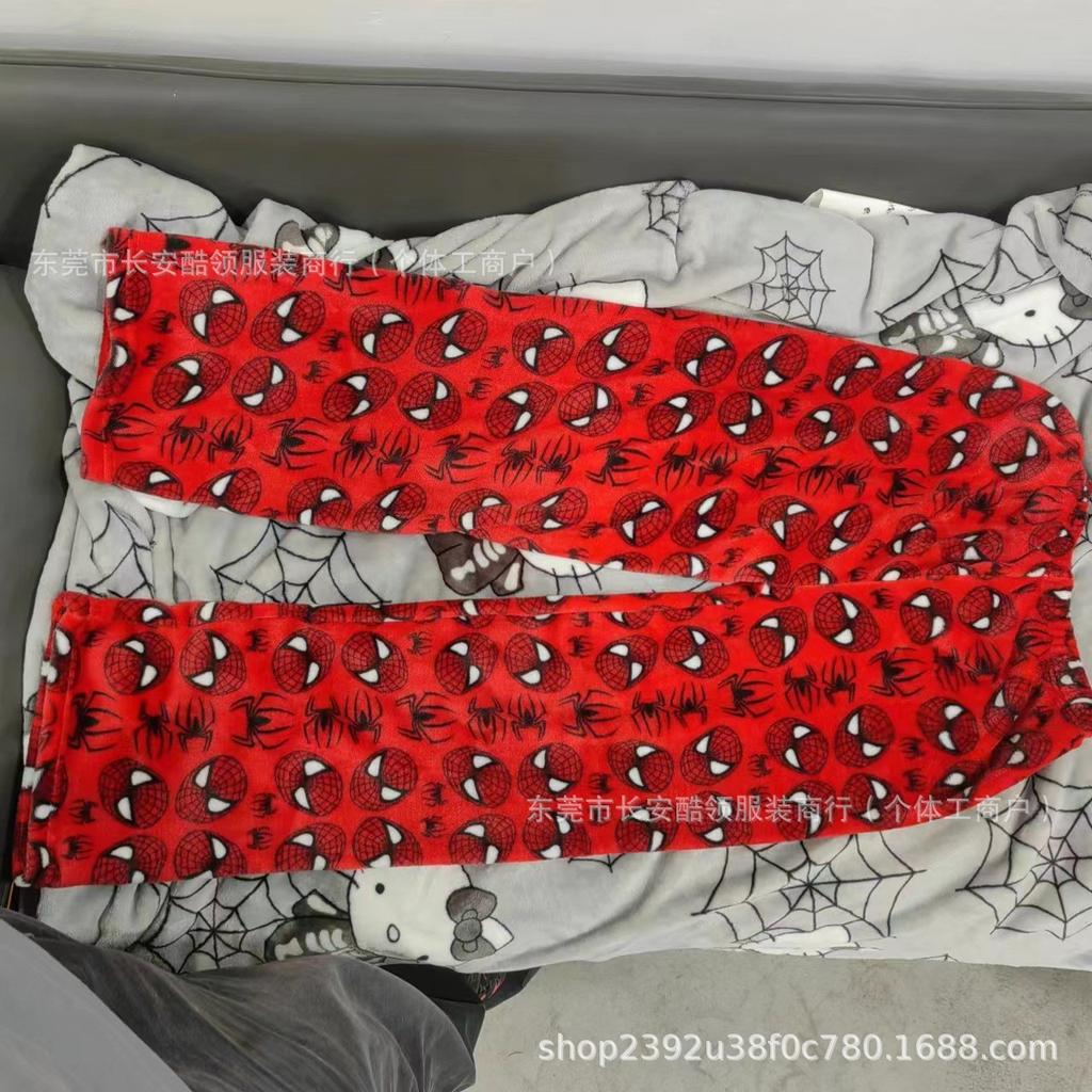 Halloween Cartoon Flannel Pajama Pants Women Winter Fleece Lounge Pants Sleep Trousers with Pockets