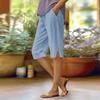 Women's Fashion Solid Color Loose Pocket Elastic Waist Cotton Linen Casual Five Pants