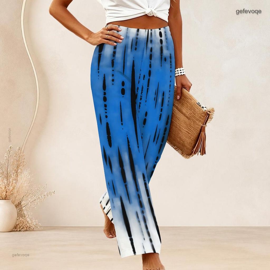 Women Plus Size Abstract Geometric Print Wide Leg Pants Elastic High Waist Loose Casual Long Trousers For Daily Holiday Wear