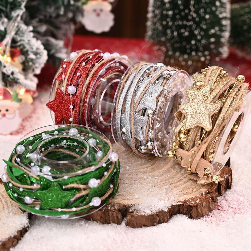 Faux Pearl Ribbon Star Beaded Ribbon Glitter Star Jute Burlap Ribbon Xmas Tree