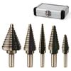 Step Drill Bits 5PCS HSS Titanium Step Drill Bit Set Covering 50 Sizes High Speed Steel Step Bits for Metal DIY Lovers