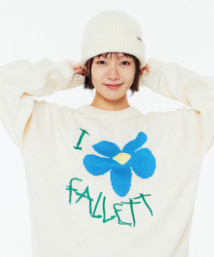 FALLETT Drawing Flower Knit Ivory
