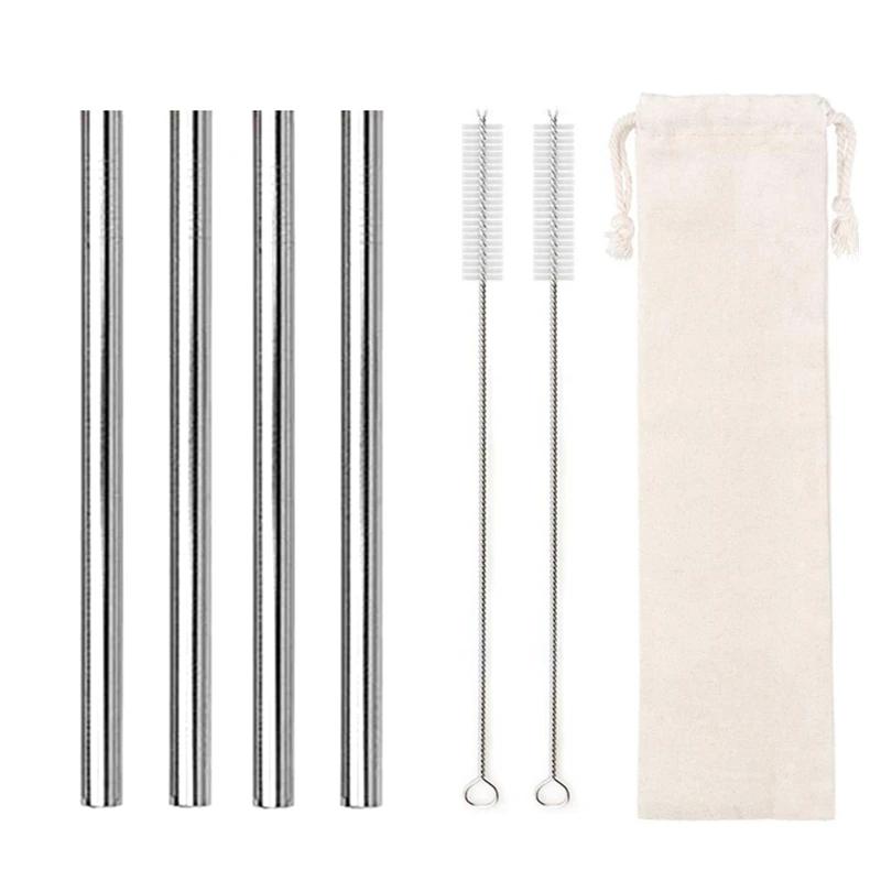 12mm Boba Metal Straw Eco-friendly 304 Stainless Steel Straws Set Reusable Drinking Straw for Bubble Tea Milkshake Bar Accessory