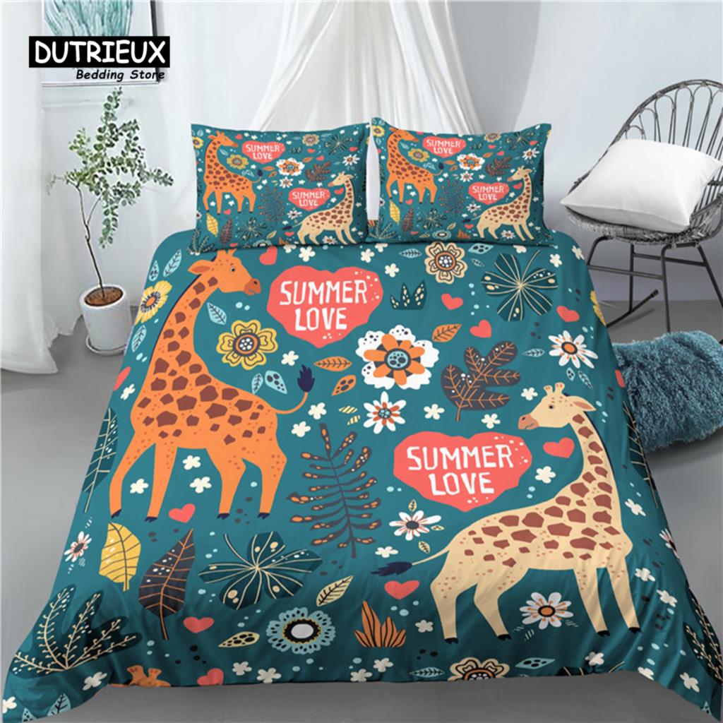 

Home Living Luxury 3D Giraffe Print 2/3Pcs Comfortable Duvet Cover Pillowcase Bedding Sets Queen And King Eu/Us/Au Size EU Single(135*200cm)3pcs