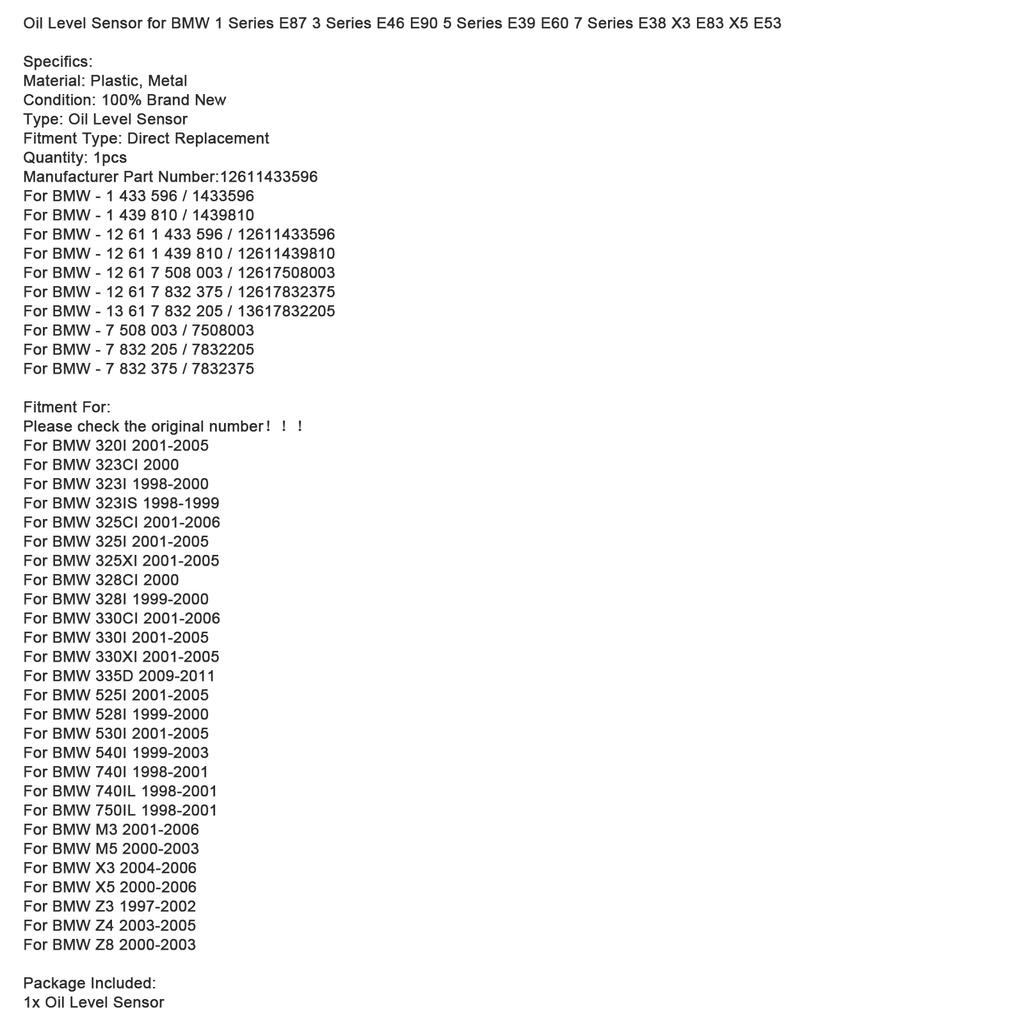 Ölstandssensor 12611433596 Für BMW E87 E46 E90 E39 E60 E38 X3 E83 X5 E53