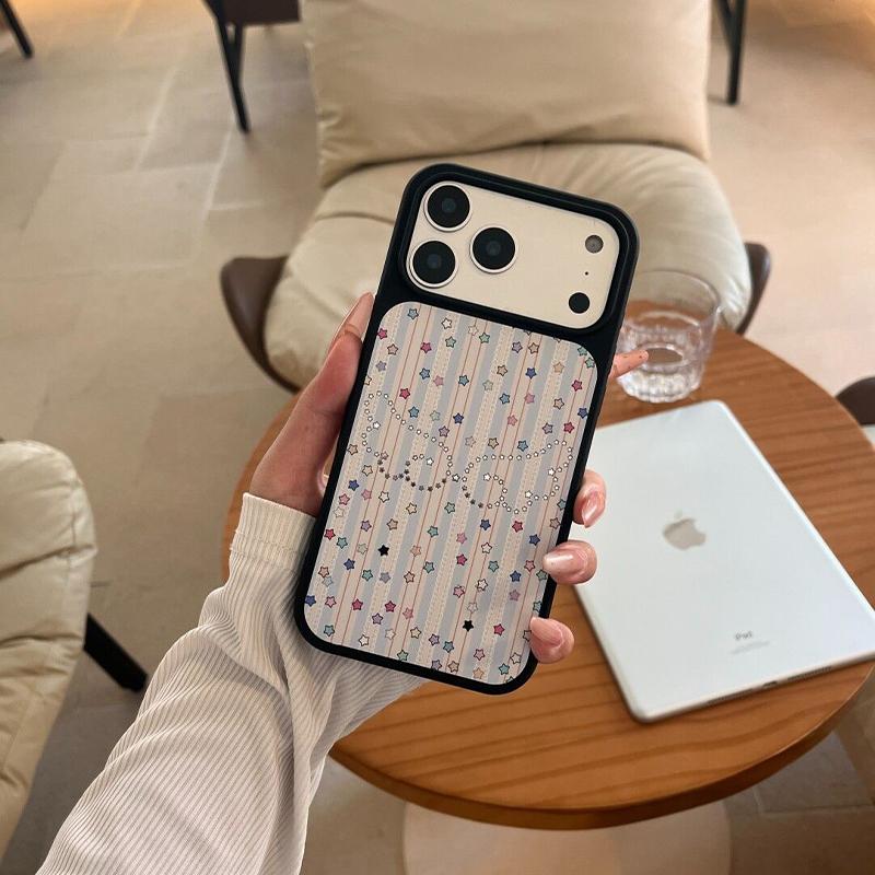 Korean INS Colorful Stars Wings Grid Advanced Phone Case For iPhone 17 Air 16 15 14 12 13 11Pro Max Plus Anti Drop Protect Cover