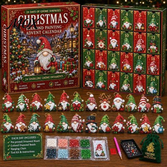 Kit di Diamond Painting Finto per Adulti Calendario dell'Avvento a Gnomo da 24 Giorni, Ornamenti Fai da Te Kit Regali per Feste di Natale, Ghirlanda da Appendere Fatta a Mano per Albero Decorazione Casa