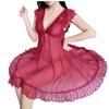 ADOSSY Sexy Babydoll Lingerie Sheer Lace V-Neck Nightgown with Removable Pads Adjustable Strap Plus Size Wine Red XXL