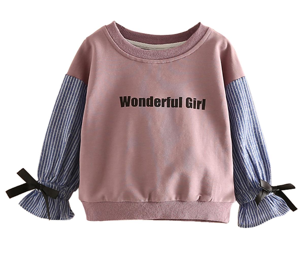 

YUBAOBEI топы с длинными рукавами для маленьких девочек, блузка с круглым вырезом, модная полосатая лоскутная рубашка для девочек, весенний классический детский пуловер с принтом букв 6T фиолетовый