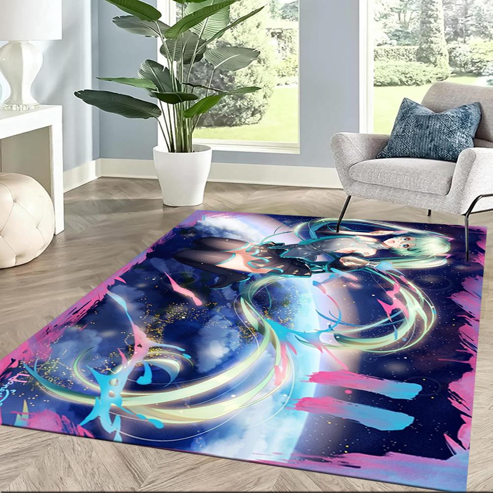 Hatsune Miku On The Moon Square rugs are a great choice for living rooms, bedrooms, home décor, and as gifts.