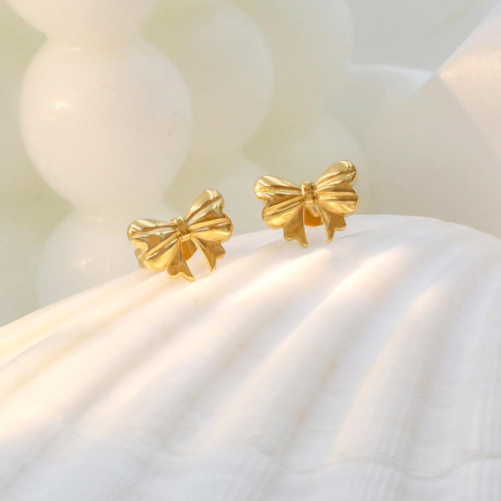 The Same 18K Gold Titanium Steel Jewelry Earrings, Simple Small Fragrant Style Bow Stud Earrings, Women'S High-End Sense