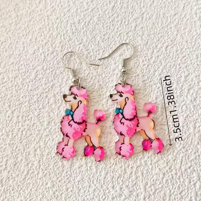 Cross-border new cute pink poodle earrings flat acrylic creative cartoon animal puppy earrings