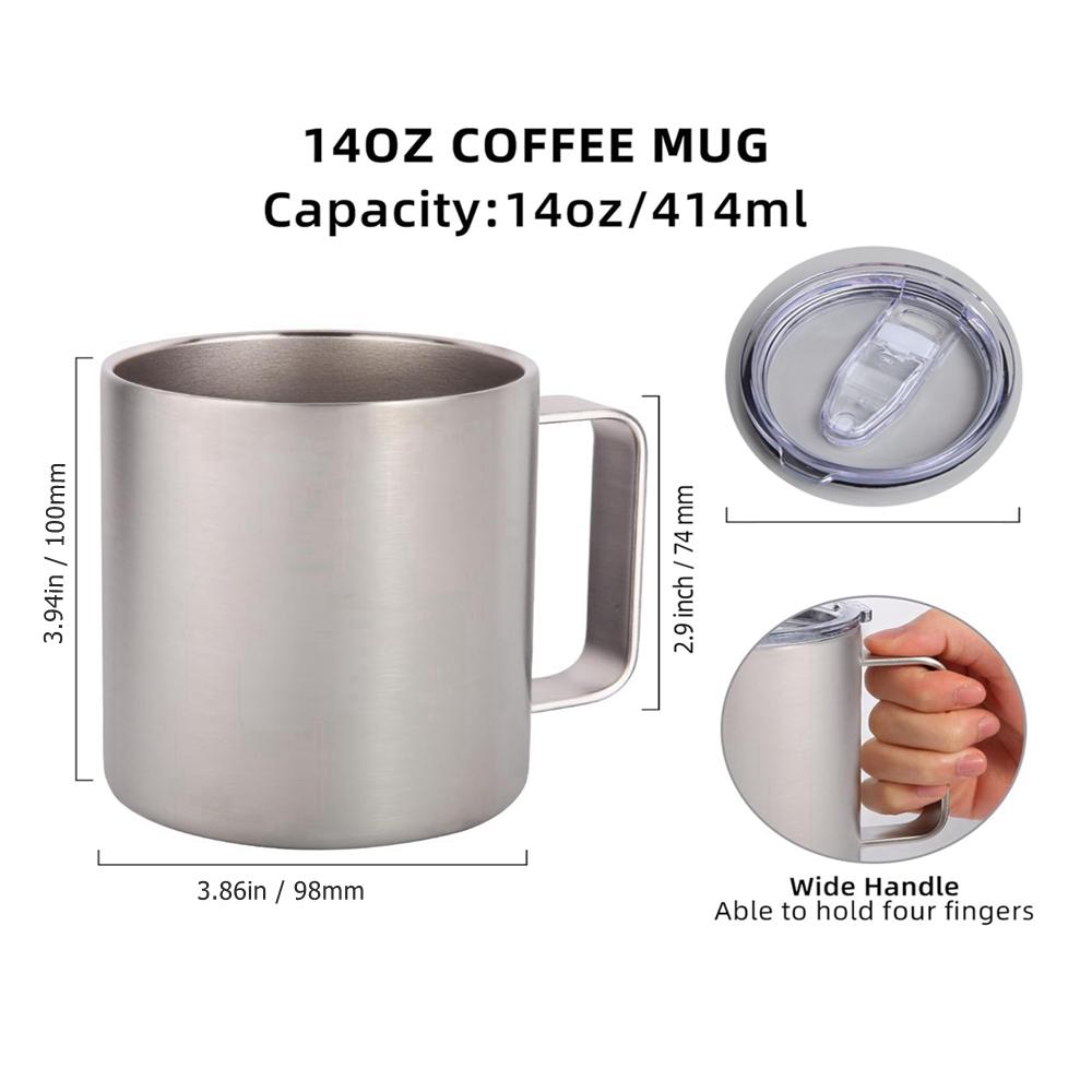 14oz Edelstahl Kaffeetassen mit Deckel Doppelwand Vakuum Reisekaffeetasse mit Henkel Metalltassen für Camping Zuhause Büro