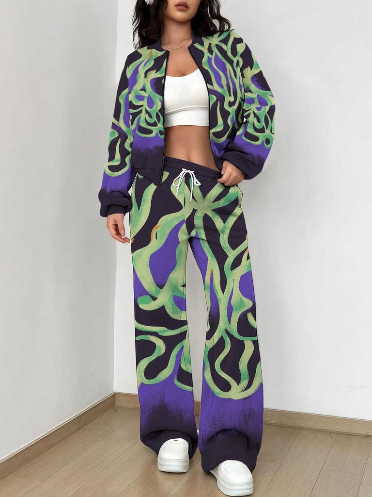 Gradual Change Autumn And Winter New European And American Women'S Clothing Retro Pattern Printing Suit Women