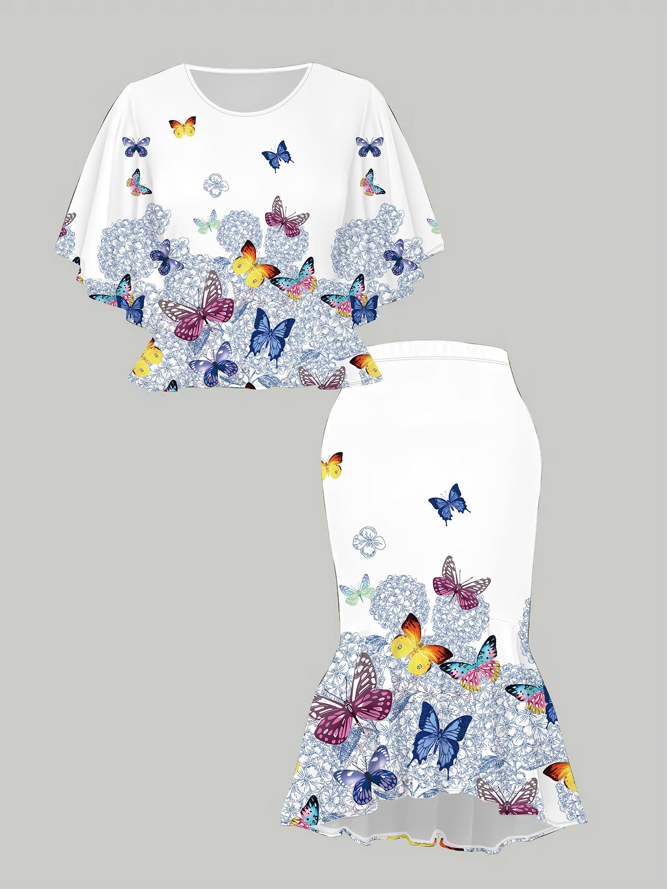 

3D бабочка Принт Классический Тотем Женский Принт, Модный Большого размера, Элегантный, Универсальный для всех сезонов. Футболка, Юбка и Комплект 6XL белый