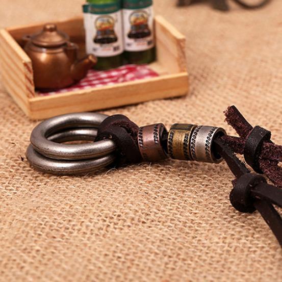 Men Women Fashion Vintange 2 Circle Pendant Brown Genuine Leather Necklace Sale! Men Women Fashion Vintange 2 Circle Pendant Brown Genuine Leather Necklace Sale!
