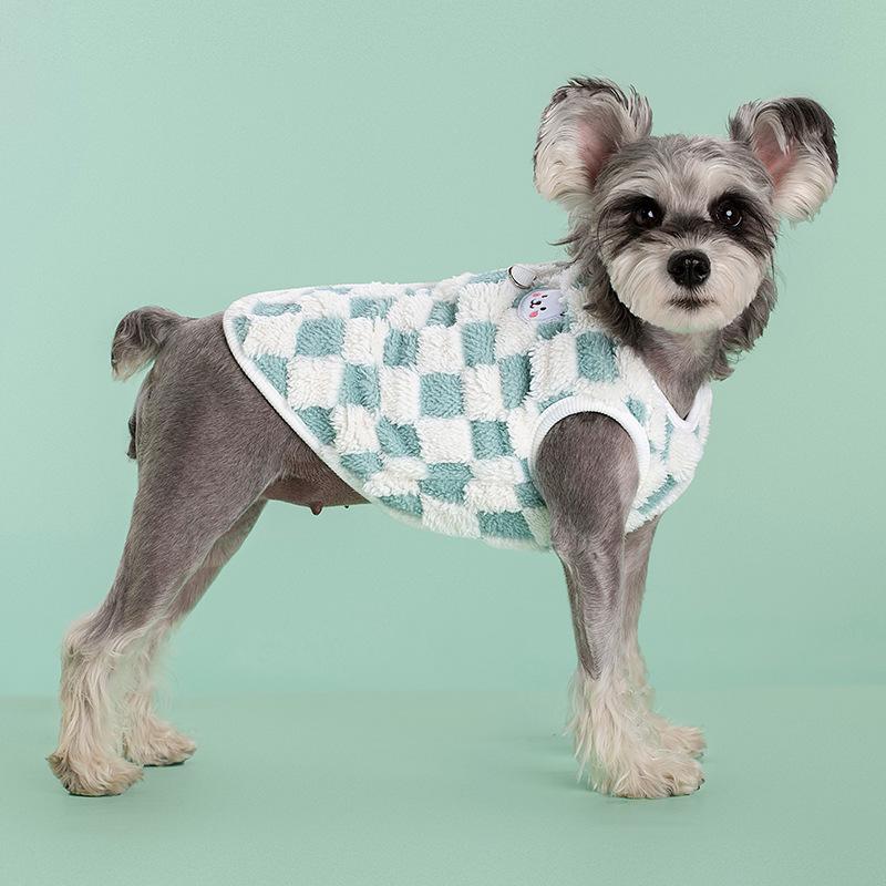 Popular Warm Checkered Fleece Dog Sweater - Comfortable, Thickened, Close-Fitting Vest for Spring, Autumn, and Winter.