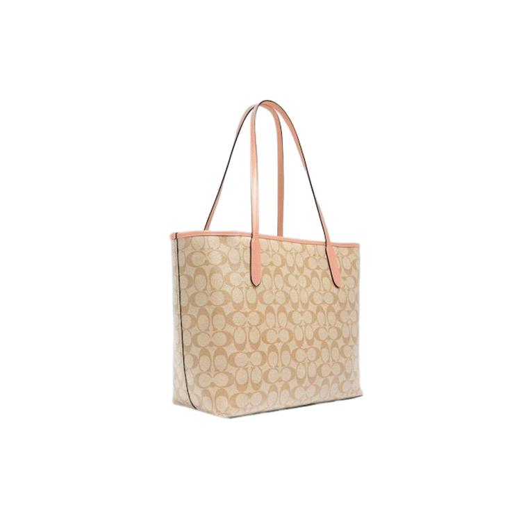 New COACH City Canvas With Smooth Leather Tote Bag Shopping Bag Handbag Shoulder Bag Large Size Women's Khaki 5696-IMTYF