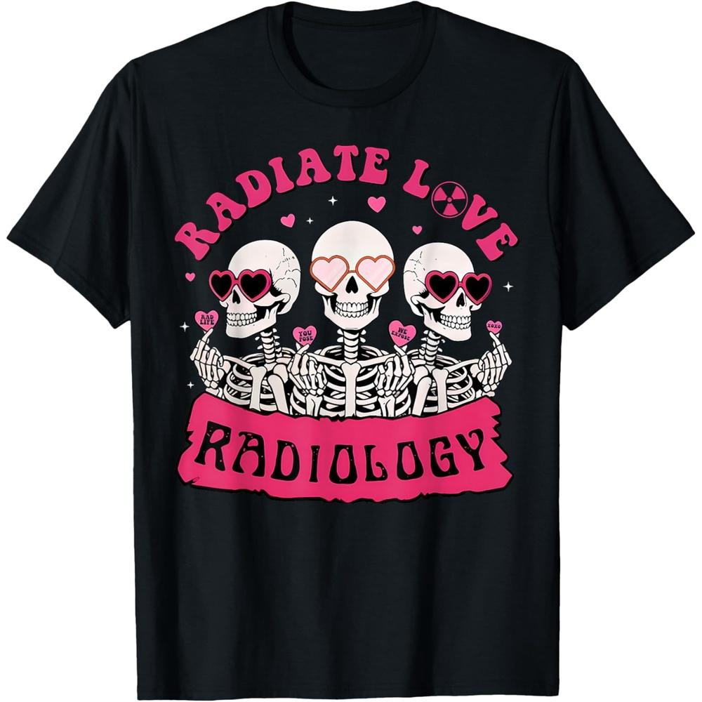 Skeleton Radiate Love Radiology RAD Tech Hearts Valentines T-Shirt XL чёрный