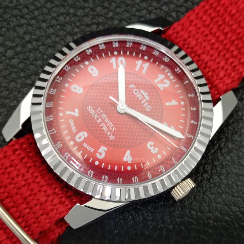 REFURBISHED HAND-WINDING SWISS MENS RED COLOR DIAL WATCH A431694-2 R108-a431694