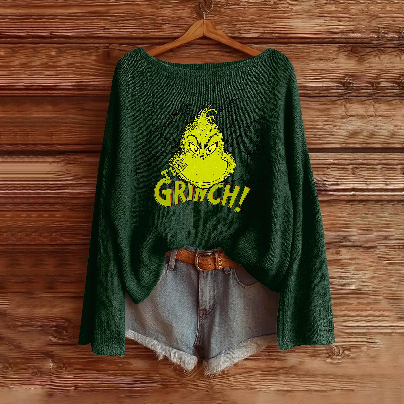 

Женская мода Длинный рукав Рождественский принт Вязаный Длинный рукав На подкладке Длинный рукав XL темно-зеленого