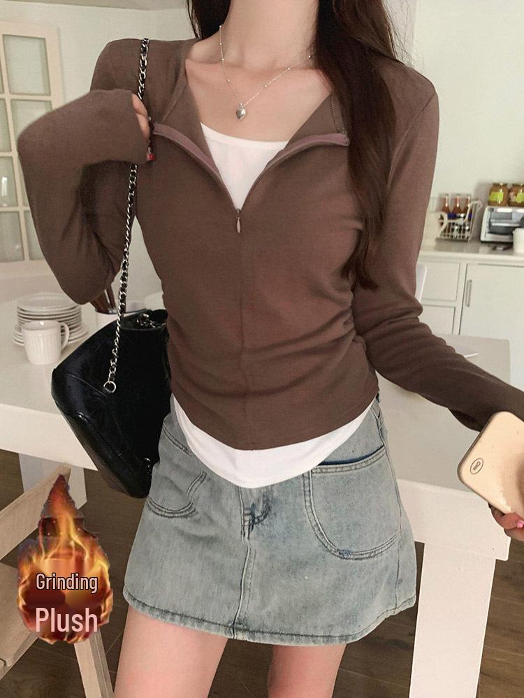 New Women's Long Sleeve Fake Two-Piece T-shirt for Autumn and Winter