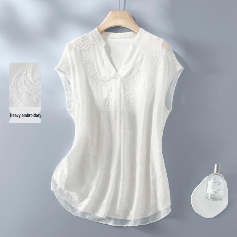 IHIMI Resort Style Paisley Embroidered V-Neck Shirt M