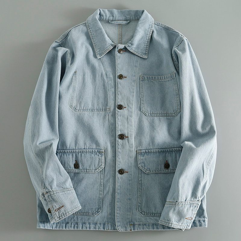 Articoli in saldo Ordini giapponesi per l'esportazione Commercio estero Etichetta tagliata Giacca da uomo in denim di cotone lavato Stock di surplus Grandi marche Capispalla da uomo da scaffale