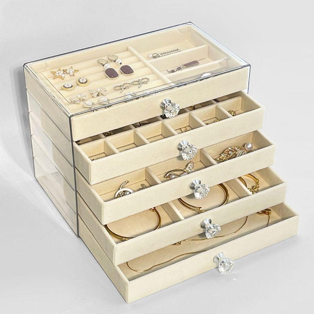 Large Capacity Velvet Jewelry Box Earrings Necklaces Jewelry Storage Box  Desk Use