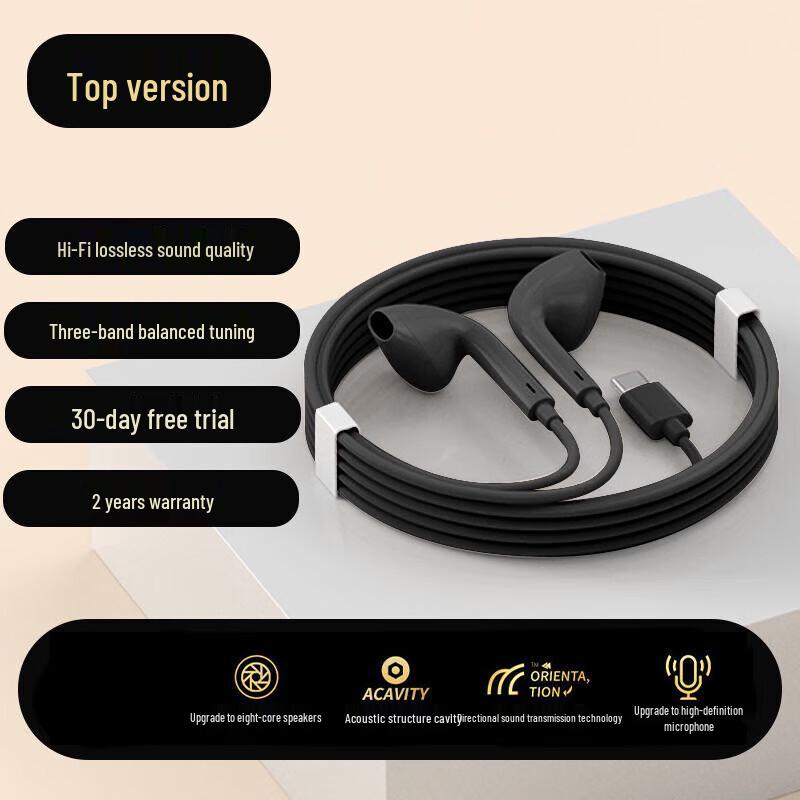 Second-Gen Semi-In-Ear Wired Earphones for Type-C/3.5mm, Ideal for Mobile, PC, Gaming, and K-Song