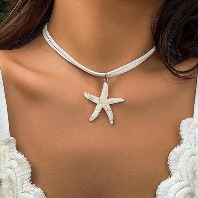 Boho Large Resin Starfish Pendant Choker Necklace For Women Trendy Multilayer Rope Chain Summer Beach Vacation Jewelry Gift