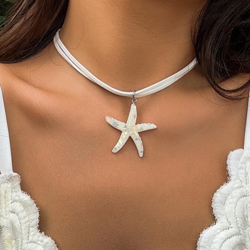 Boho Large Resin Starfish Pendant Choker Necklace For Women Trendy Multilayer Rope Chain Summer Beach Vacation Jewelry Gift