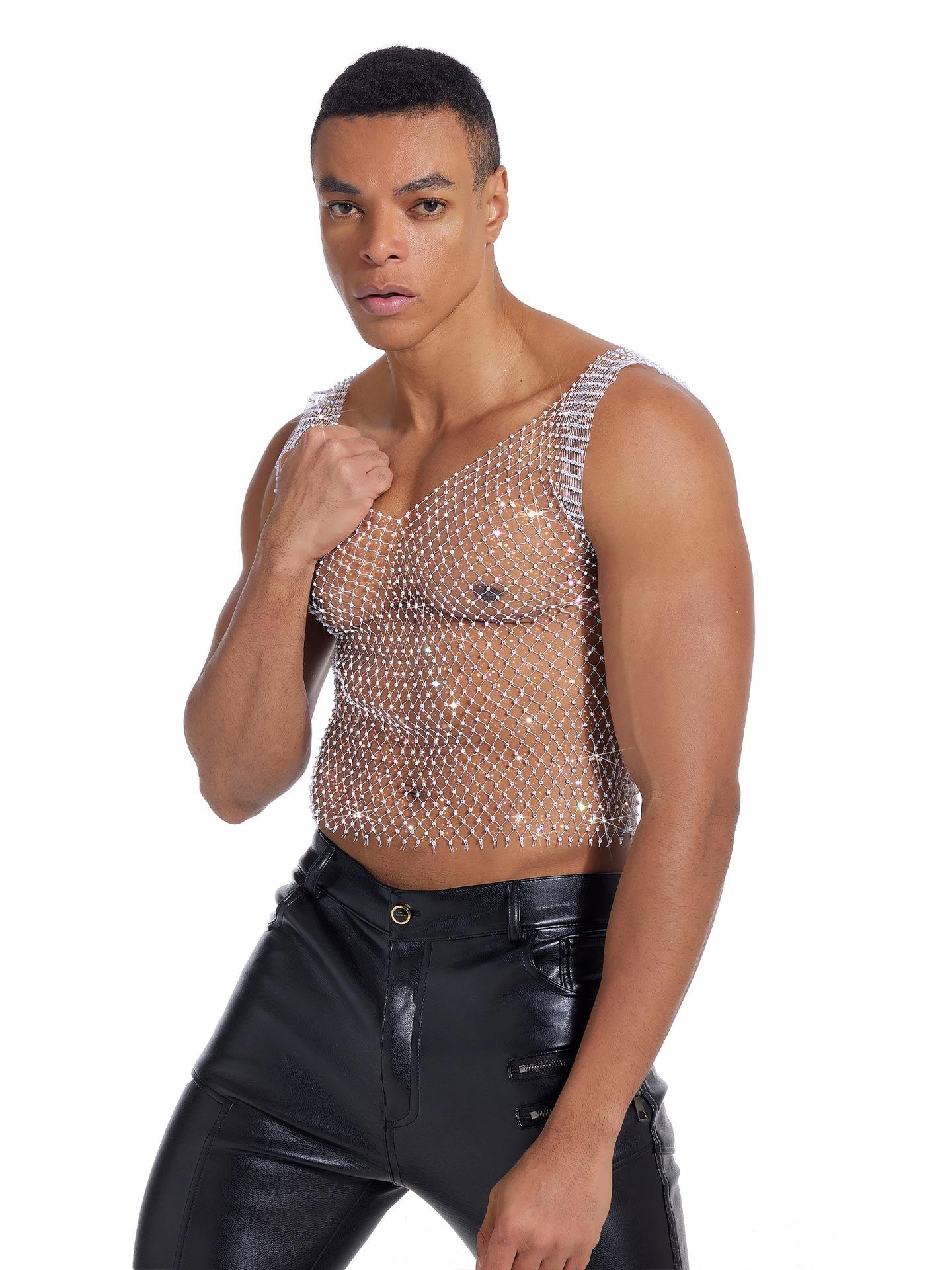 

Унисекс Топ-сетка со стразами - Блестящий Прозрачный Жилет для Фестиваля Электронной Музыки Large чёрный