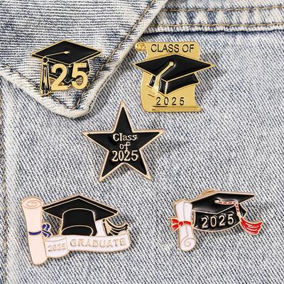 10PCS 2025 New School Graduation Season Enamel Brooches Creative Flower Bachelor's Hat Lapel Pin Badge Students Friends Gifts