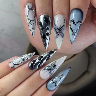Super Cool Butterfly Long Pointed Fake Nails