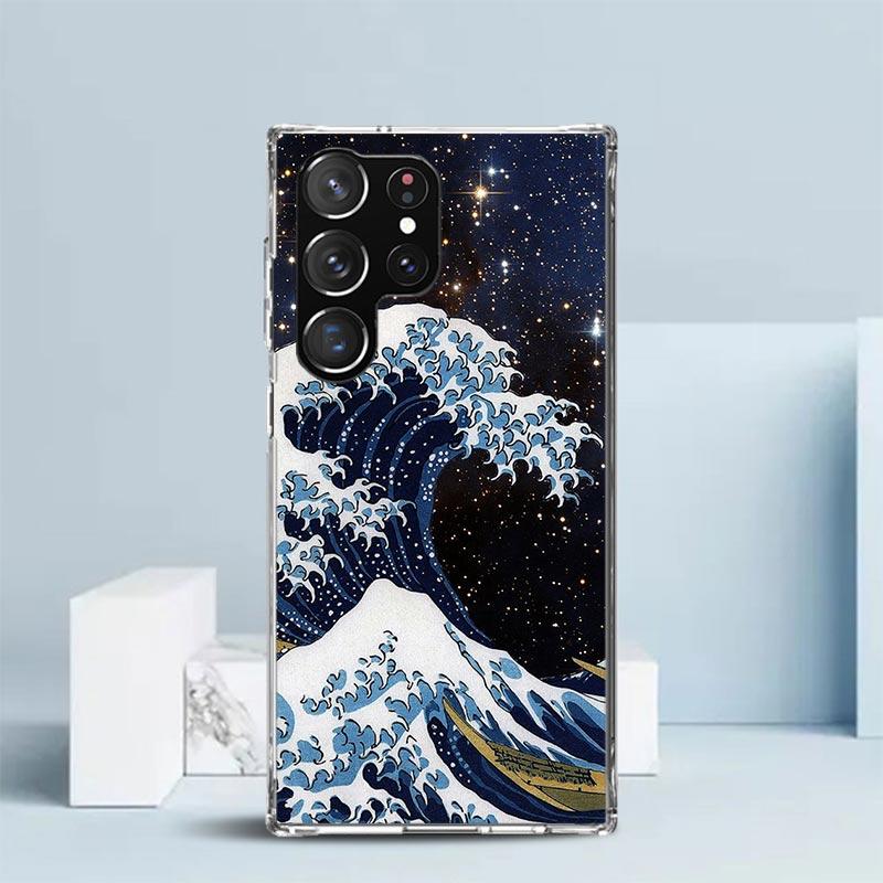 Japanese Style Wave Art Phone Case For Samsung Galaxy S24 S25 Edge S26 Ultra S22 S23 Plus S21 + S20 FE Soft TPU Back Cover Galax