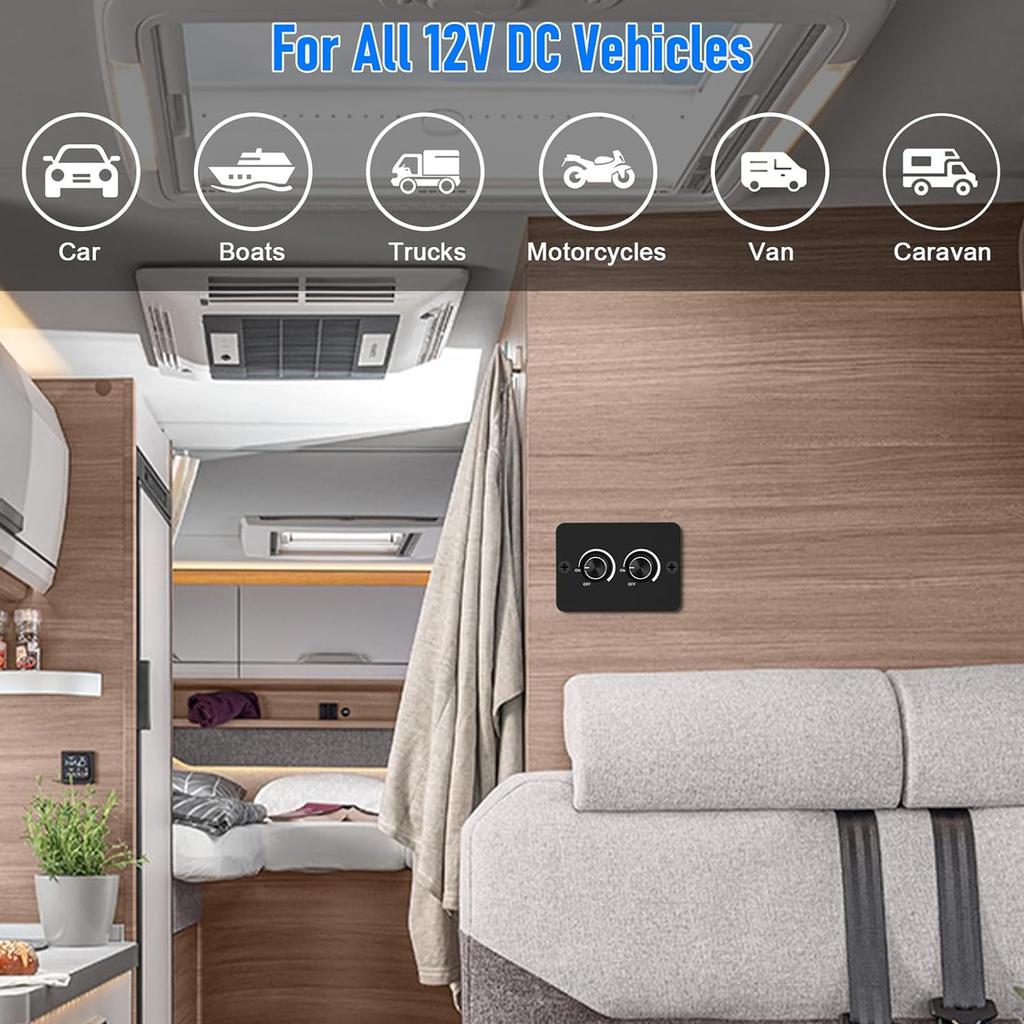Dual Rotary 12V LED Dimmer Switch 60W PWM Control with Silent Operation Plastic LED Dimmer Tool For Car Van Lighting