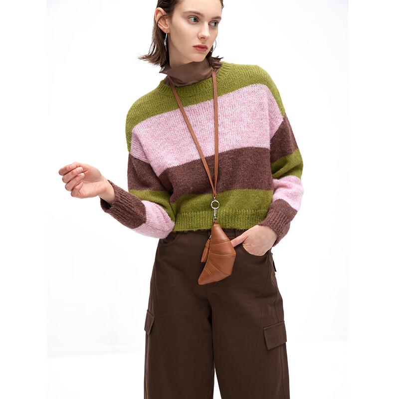 Women's Loose Fit Color Block Striped Knit Pullover