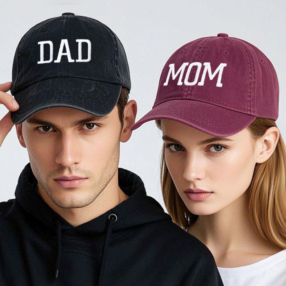 Mom Dad Embroidered Baseball Cap For Women Men Fashion Adjustable Washed Cotton Hats Father'S  Mother'S Gifts